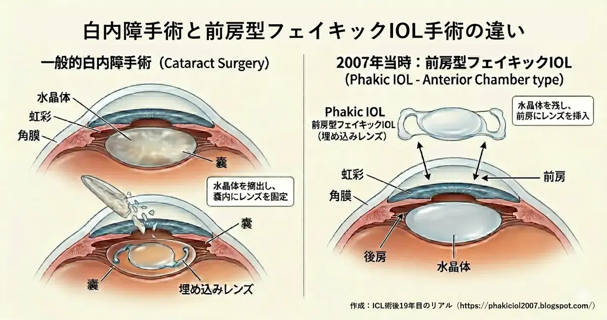 白内障と前房型フェイキックIOL(ICL)手術の違い|ICL術後19年目のリアル